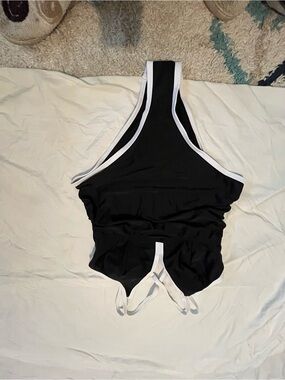 SHEIN Black One-Piece Swimsuit with White Trim